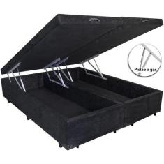 Imagem de Cama Box Com Baú Bipartido Queen Size Suede Preto - Real Comfort Estof