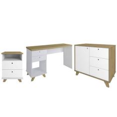 Imagem de Mesa Escrivaninha 135cm Elai e Gaveteiro 2 Gavetas May A06 Olmo/Branco