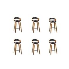 Imagem de Kit 6 Banqueta para Cozinha Alta Giratória Madeira Roma Preto/Marrom