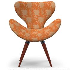 Imagem de Poltrona Egg Floral Laranja E Marrom Cadeira Decorativa Com Base Fixa