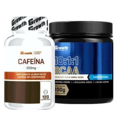 Imagem de Cafeina 200Mg 120 Caps + Bcaa Em Pó 10:1:1 200G Growth