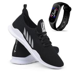 Imagem de Tênis Casual Urbano Dubai Leve Confortável + Relógio - Black - 41-Masculino