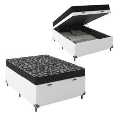 Imagem de Cama Box Baú Viúva + Colchão Espuma D20 - 56X128x188cm - Couro Branco