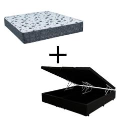 Imagem de Cama Box Baú Queen 158 Tecido Sintético Preto Com Colchão Alegro Bello Box Espuma D28 Cinza 58x158x198