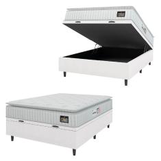 Imagem de Cama Box Baú Colchão Casal Espuma D33 Vangogh Pillow Top 138x188x70cm Branco Linho Hellen - Suporta até 120kg por Pessoa