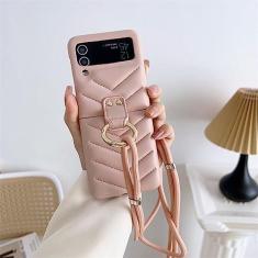 Imagem de Capa de telefone com alça transversal ajustável de luxo para Samsung Galaxy Z Flip 4 3 Z Flip3 ZFlip4 5G capa de anel bonito capas V-line, rosa, para Z Flip 4