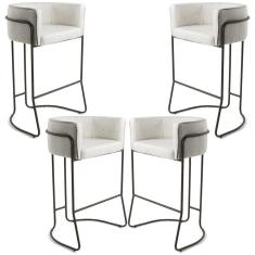 Imagem de Kit 04 Banquetas Fixa Choco Linho Creme A-48