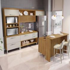 Imagem de Cozinha Completa Princesa 6 Portas 5 Gavetas com Ilha Ripado 100% Mdf Freijó/Offwhite - Nesher