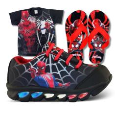 Imagem de tenis de led infantil masculino homem aranha com luzinha meninos mais chinelo e camisa-Masculino