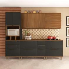 Imagem de Cozinha Modulada Completa 6 Peças 10 Portas 6 Gavetas Madri freijo/cinza
