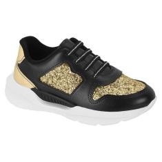 Imagem de Tênis Molekinha Glitter Prata Branco Preta Dourado Glamour Cadarço Elástico Fácil Calce Infantil-Feminino