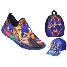 Imagem de Tênis Infantil Led Luzinha Slip On Personagem Super Heróis + Mochila +