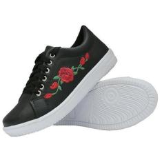 Imagem de Tênis Casual Florido Basico Amanda Block com Cadarço e Sola Reta, Pret