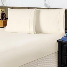 Imagem de Jogo De Cama Lençol Casal Conforto Percal 300 Fios 3 Peças - Palha