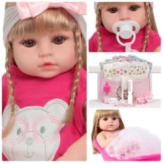 Imagem de Boneca Tipo Reborn Princesa Enxoval Completo Corpo de Vinil - Cegonha 