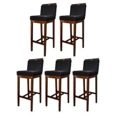 Imagem de Kit 5 Banquetas Alta para Bancada Gourmet Líbia Madeira Capuccino Suede Preto CCS