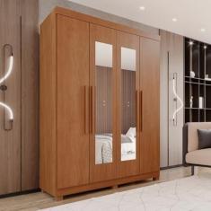 Imagem de Guarda-roupa 4 Portas 3 Gavetas com Espelho com Pés New Malibu Espresso Móveis Cinamomo