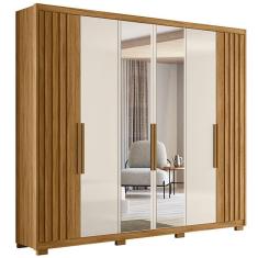 Imagem de Guarda Roupa Casal Com Espelho 6 Portas E 4 Gavetas Tepic Freijó Off White M01 Clique Chique