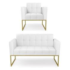 Imagem de Kit 1 Sofá Namoradeira E 1 Poltrona Elisa Material Sintético Base Metá