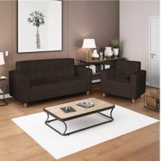 Imagem de Kit Sofá 180cm e Poltrona em Sintético Dallas Marrom