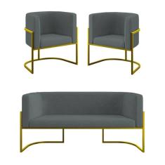 Imagem de Kit Sofá 2 Lugares + 2 Poltronas Para Recepção Balaqui Cinza