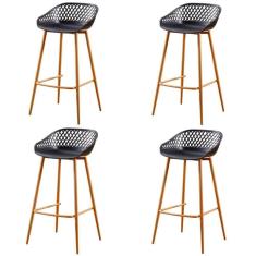 Imagem de Kit 4 Banquetas Altas Clarice Sidera Rivattis Polipropileno Preto Base Metal Aço