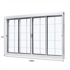 Imagem de Janela de Aço de Correr Central 100x120cm 4 Folhas com Grade Quadricul