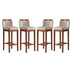 Imagem de Kit 4 Banquetas Alta Estofadas para Bancada 38x102 Cm Líbia Madeira Maciça Suede Bege ccs