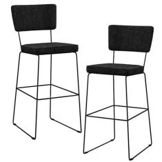 Imagem de Kit 02 Banquetas Alta Para Cozinha Sala De Jantar Base Aço Fixa Allana L02 Linho Chumbo - Lyam Decor