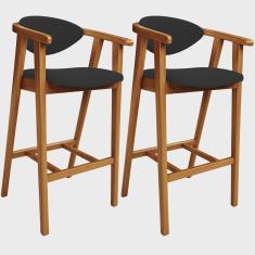 Imagem de Kit 02 Banquetas Alta Para Cozinha Bancada Bar Sala de Jantar Fixa Cecília L02 Suede Preto - Lyam
