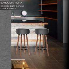 Imagem de Banqueta Alta Berlim Pés Palito Estofada Redonda Asfalto