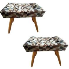 Imagem de Kit 2 Puff Decorativo Banqueta Retangular Pés de Madeira Palito Triâng