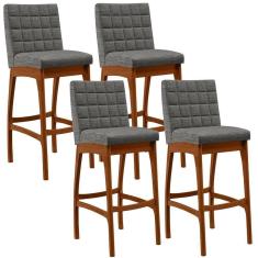 Imagem de Kit 04 Banquetas Altas Mila Linho Cinza Escuro