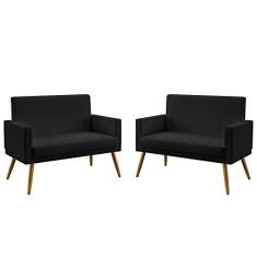 Imagem de Kit 2 Poltronas Namoradeiras Nina Com Rodapé Couro Artificial  Aradecor