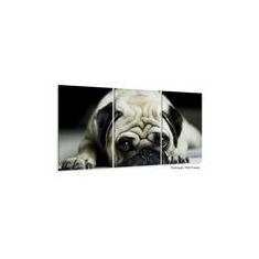 Imagem de Quadro Decorativo Pug Cachorro Com Tela De Tecido 3 peças