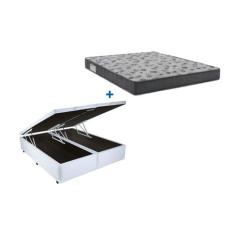 Imagem de Cama Box Baú Casal Bipartido 138 Tecido Sintético Branco Com Colchão D