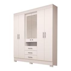 Imagem de Guarda Roupa Solteiro com Espelho 6 Portas 3 Gavetas Débora ACP MÓVEIS Branco - 100% MDF