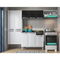 Imagem de Cozinha Completa Com Paneleiro Duplo, Armário Aéreo, Balcão 3 Portas E Nicho Rose Branco/Preto