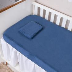 Imagem de Jogo De Lençol Soft Azul Marinho Para Mini Berço 2 Peças