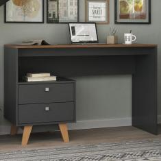 Imagem de Mesa Escrivaninha 2 Gavetas Grafite/Nogal - Hecol Móveis