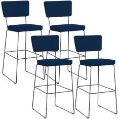 Imagem de Kit 04 Banquetas Para Cozinha Sala De Jantar Base Em Aço Allana L02 Suede Azul Marinho - Lyam Decor