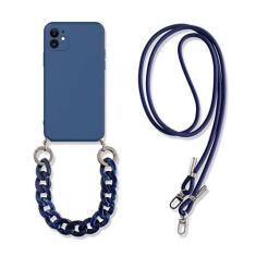 Imagem de Colar Crossbody Colar Cadeia de Mármore Capa de Silicone para Iphone 13 12 Mini 11 Pro XS Max XR X 8 7 6S 6 Plus SE 2020 Capa, Azul Marinho, Para iPhone 13 Mini