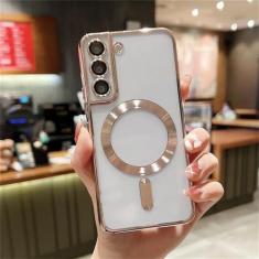 Imagem de Capa magnética transparente com revestimento de proteção de câmera para Samsung Galaxy S24 S23 S22 S21 FE Ultra Plus Capa traseira de TPU macio, ouro rosa, para Samsung S24Ultra