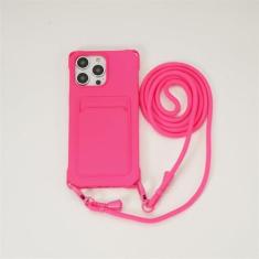 Imagem de Capa de cordão para iPhone 15 14 12 13 11 Pro Max Mini XS X XR 8 7 Plus Suporte para slot de cartão à prova de choque, capa de alça de colar crossbody, RoseRed, para iPhone 7 8