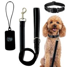 Imagem de Daizzy Gear Conjunto de coleira, coleira e bolsa refletiva para cães - Coleira durável de 1,5 m para cães pequenos, médios e grandes - mão macia com conforto acolchoado para caminhar (conjunto de 4