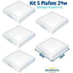 Imagem de Kit 5 Plafon Led Sobrepor Quadrado 24W 6500K Leitoso Blumenau