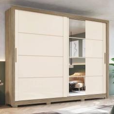 Imagem de Guarda-Roupa Casal Palace 2 Portas 4 Gavetas com Espelho Rústico/Off White - Henn