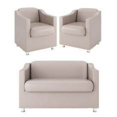 Imagem de Kit Sofá Namoradeira + 02 Poltrona Sala De Espera bege