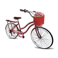 Imagem de Bicicleta feminina aro 26 com cestinha tpo vime retrô 6v vrm
