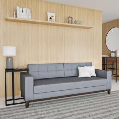 Imagem de Sofá 3 Lugares Lindoia Base de Madeira Linho Cotton Cinza 210 cm - Mob